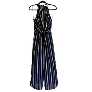 SIENNA SKY Navy Blue Stripe‎ Halter Cropped Jumpsuit